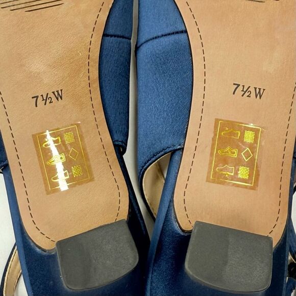 J. Renee LEONELLE Navy Blue Sparkle Bead Flower Open Toe Slingback Strap Heels - Picture 15 of 16